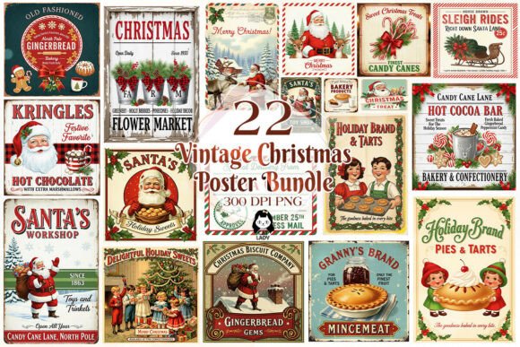 Download Vintage Christmas Poster Quotes Bundle - Poster Collection